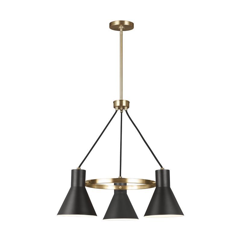 Satin Brass Towner Mid-Century 3-Light Chandelier with Black Steel Shade