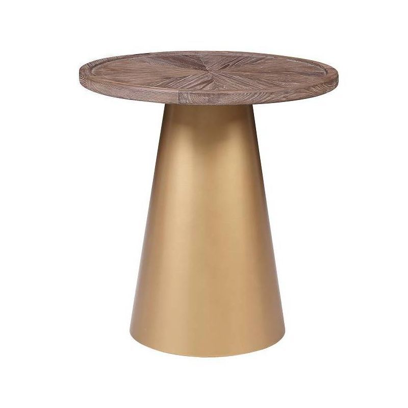 Patrick 23" Round Wood and Gold Metal Side Table