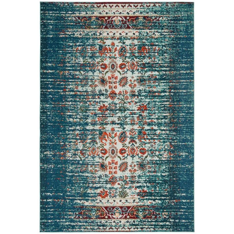 Boho-Chic Blue Ivory Hand-Knotted Synthetic Area Rug, 5'1" x 7'7"