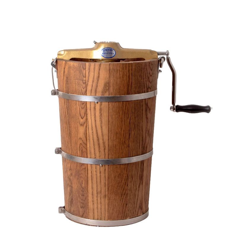 Hand Crank Oak and Stainless Steel Ice Cream Maker, 8 Quart