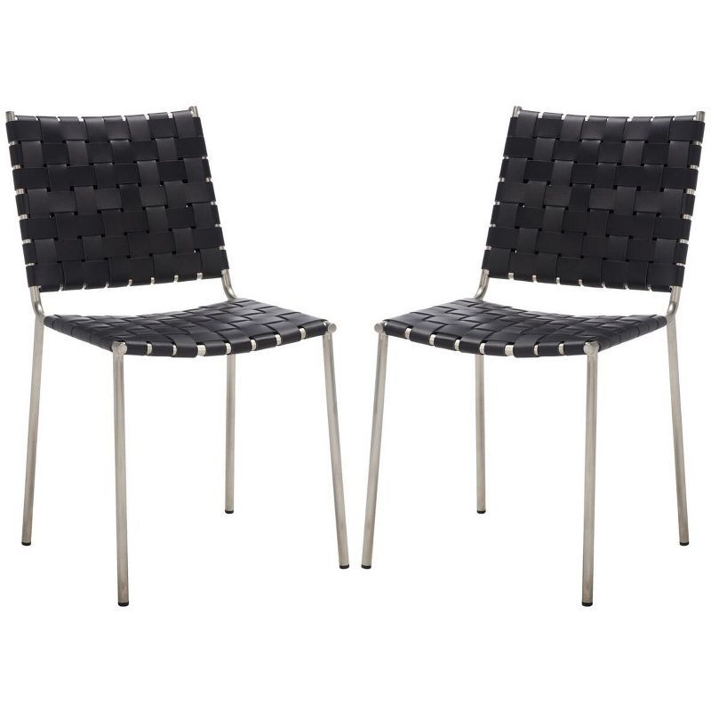 Wesson Black and Silver Woven Leather Dining Chair Set