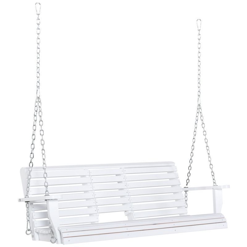 White Wooden 3-Seater Porch Swing with Chains and Cup Holders