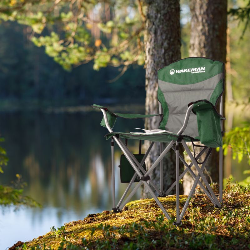 Wakeman Oversized Green Polyester Folding Camping Chair with Cooler