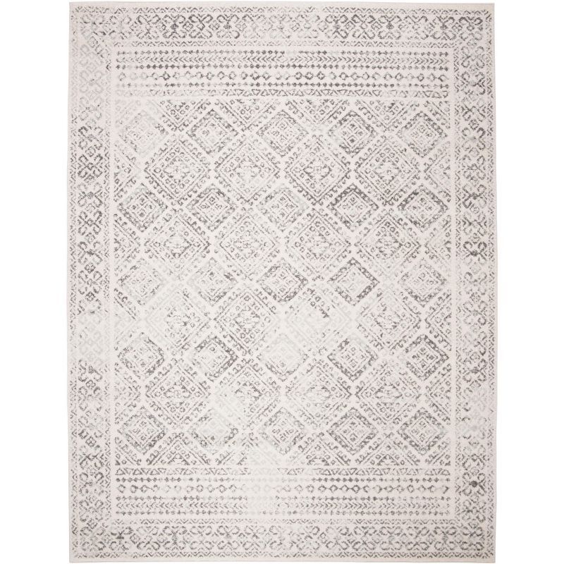 Hand-Knotted Ivory/Grey Round Synthetic Area Rug, 8' x 10'