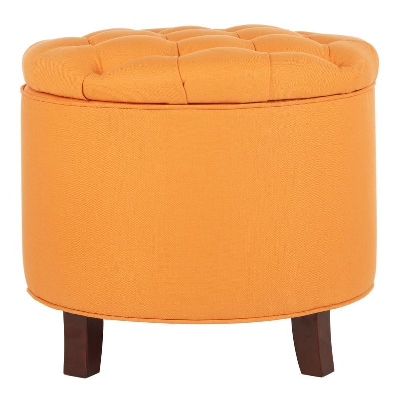 Tangerine Round Tufted Storage Ottoman with Oak Legs