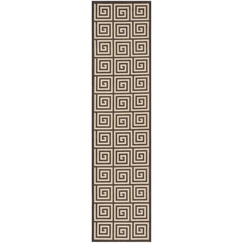 Linden Cream/Brown Geometric Synthetic Runner Rug - 2' x 8'