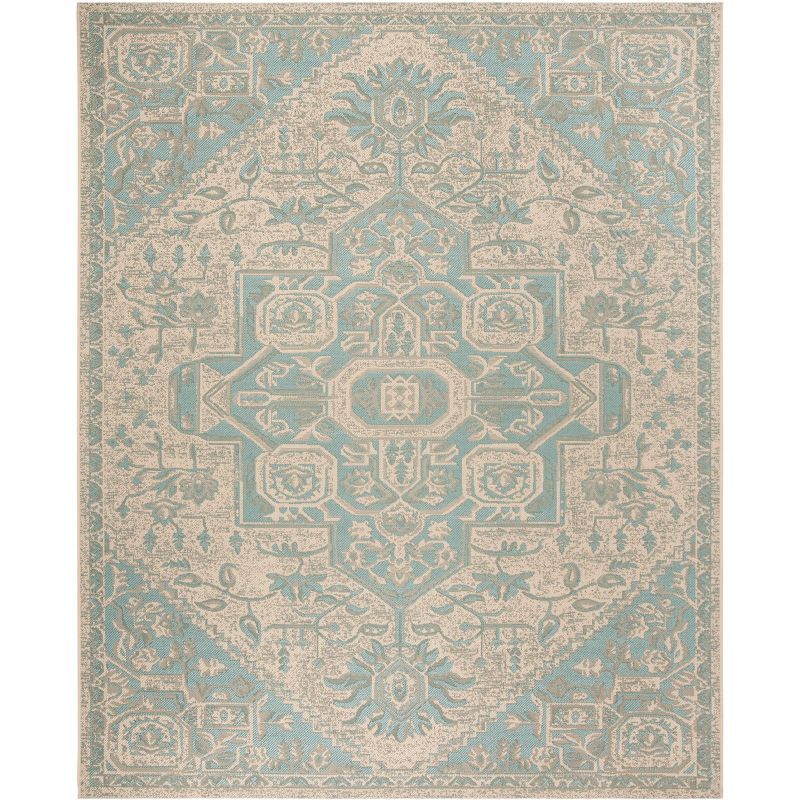 Aqua and Cream Rectangular Stain-Resistant Synthetic Area Rug