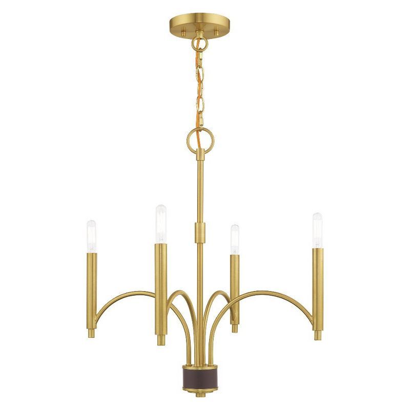 Sleek Satin Brass Mini Chandelier with Cylindrical Candle Sleeves