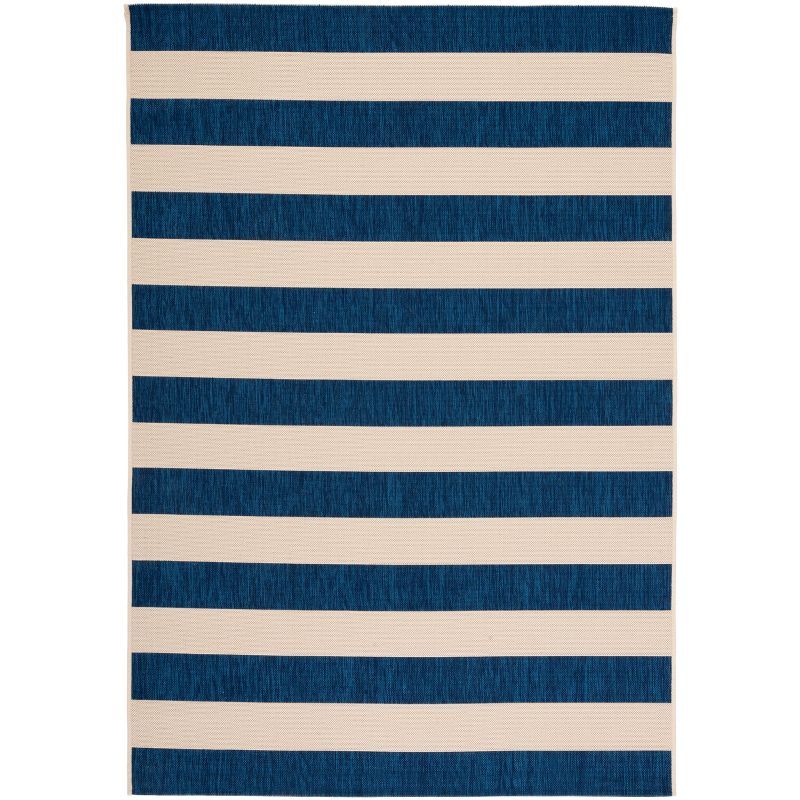 Beige and Navy Striped Indoor/Outdoor Area Rug