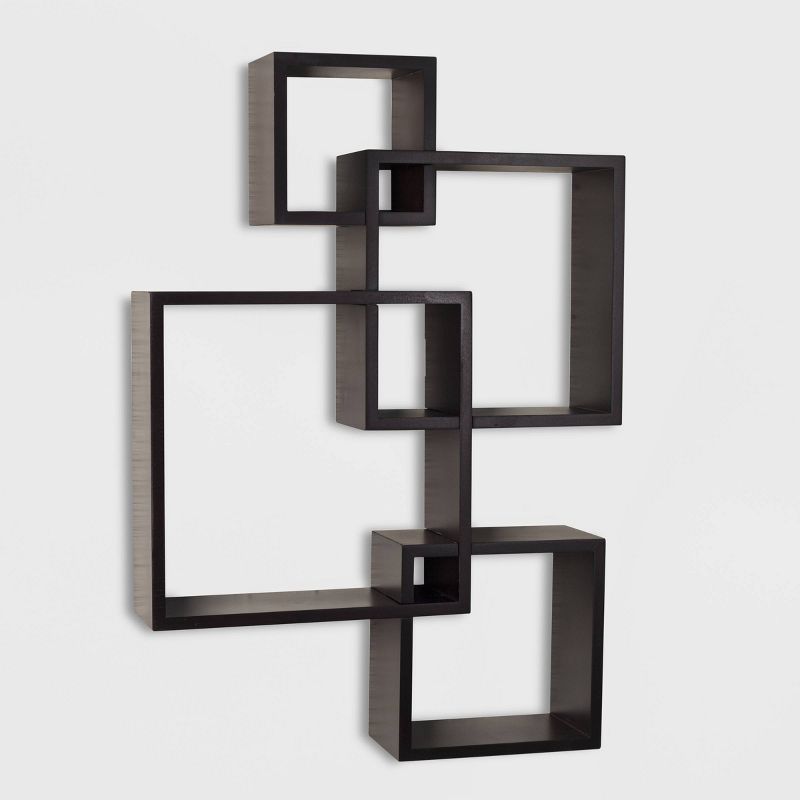 Espresso Wood Floating Cube Wall Shelf, 4-Shelf Unit