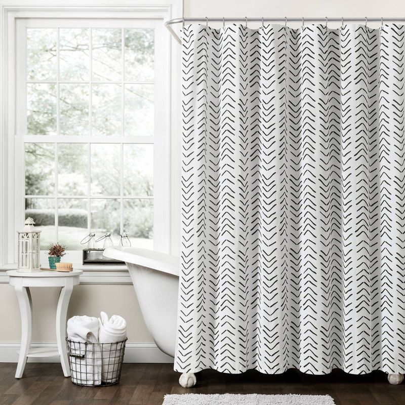 72" x 72" Black and White Linen Look Hygge Shower Curtain