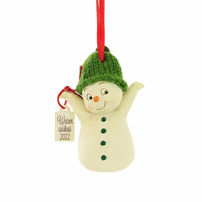 Warm Wishes 2022 Snowman Ornament with Green Knit Hat