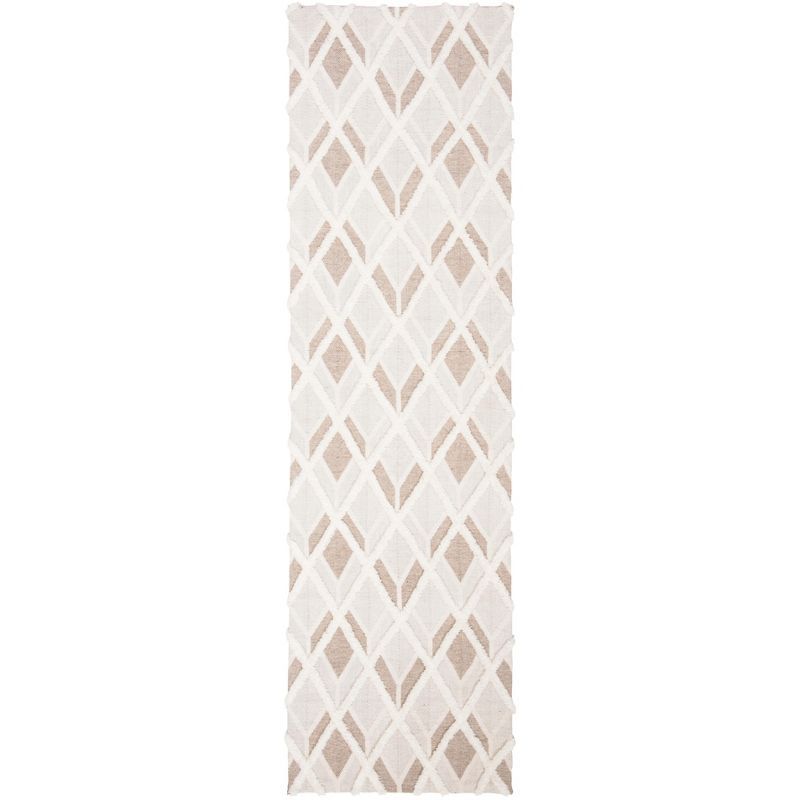 Handmade Beige and Ivory Geometric Wool Runner Rug