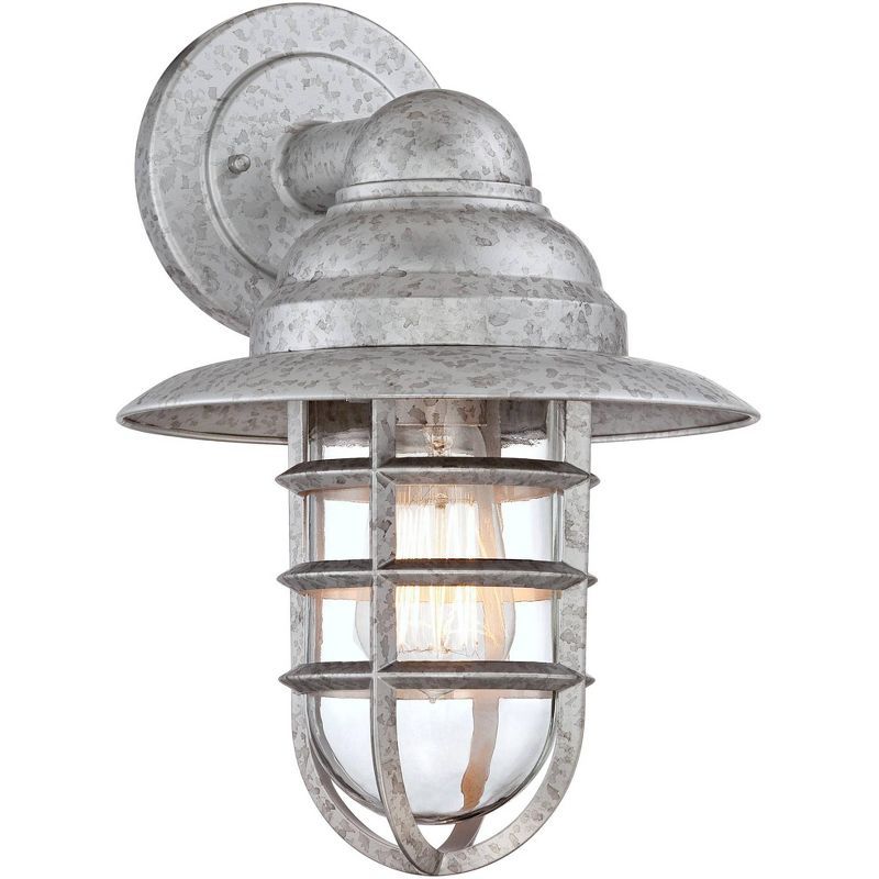 Marlowe Galvanized Silver Industrial Wall Sconce with Cage Design