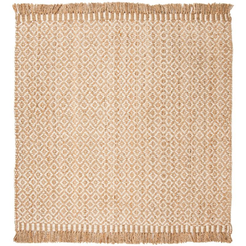 Ivory and Natural Hand-Woven Jute Square Area Rug