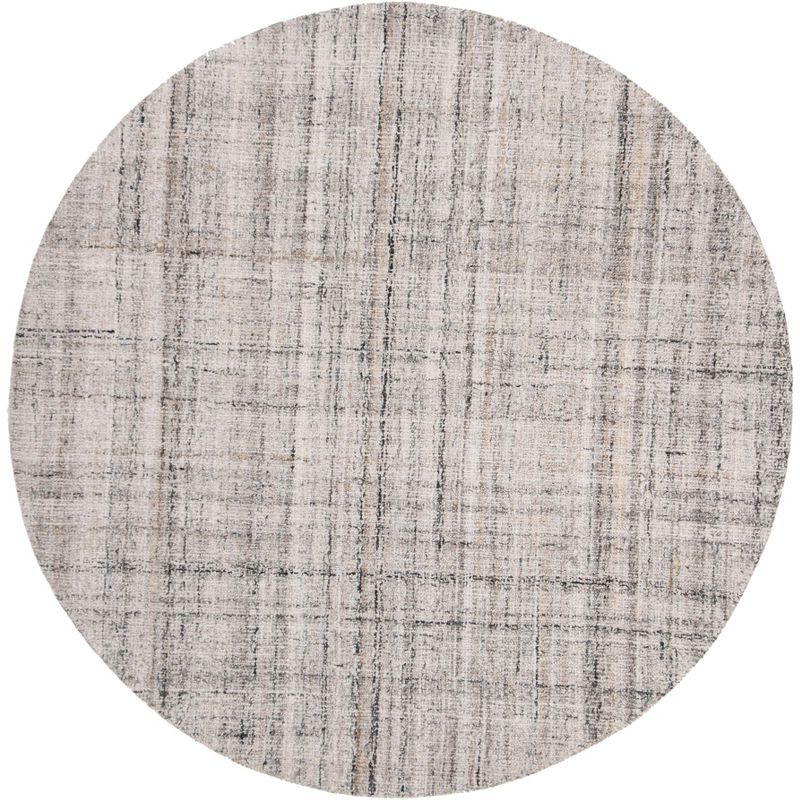 Handmade Abstract Camel & Black Wool Round Area Rug - 6' x 6'