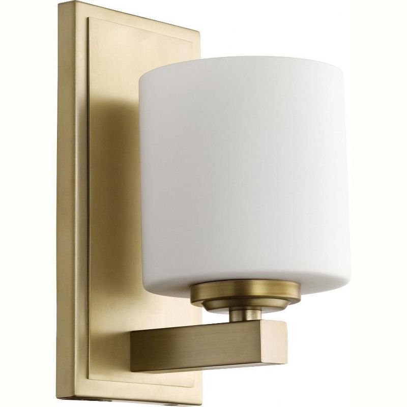 Aged Brass and Satin Opal Glass Wall Sconce