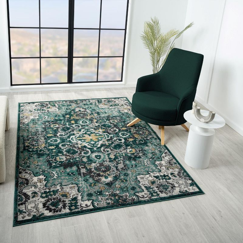 Green Moroccan Medallion 6' x 9' Synthetic Area Rug
