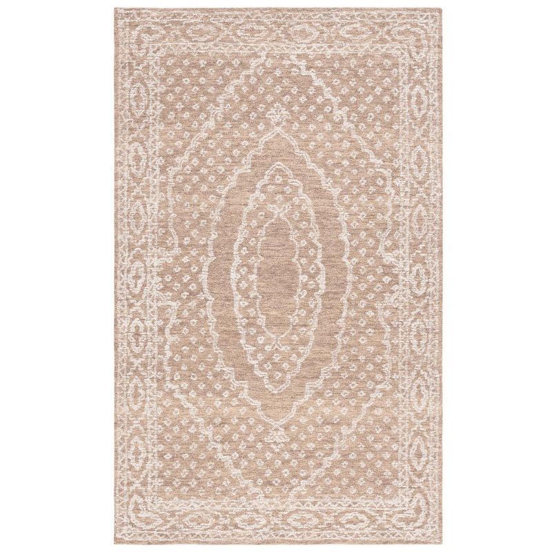 Ivory and Brown Handmade Wool Tufted 4' x 6' Area Rug