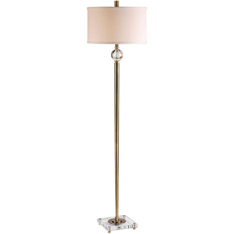 Brushed Brass Floor Lamp with Crystal Accents and Linen Shade