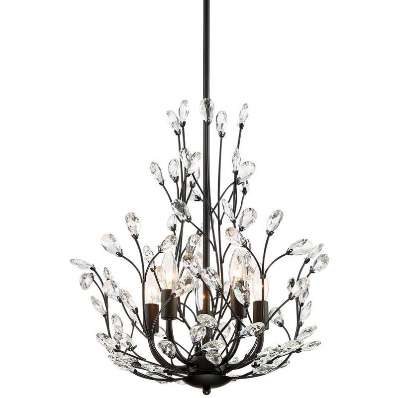 Aurine Floral Silhouette Matte Black Crystal Pendant Chandelier