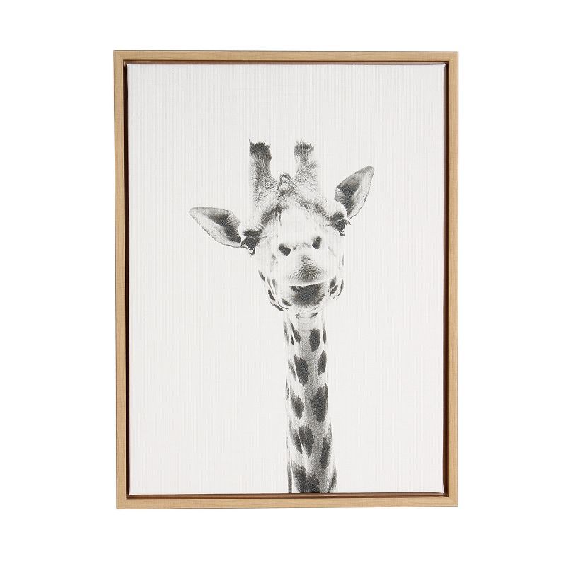 Black and White Giraffe Portrait Framed Canvas Art