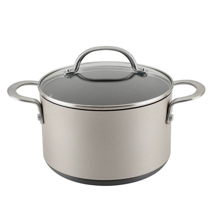 Silver Anodized Aluminum Nonstick Saucepot with Glass Lid, 4 Quart