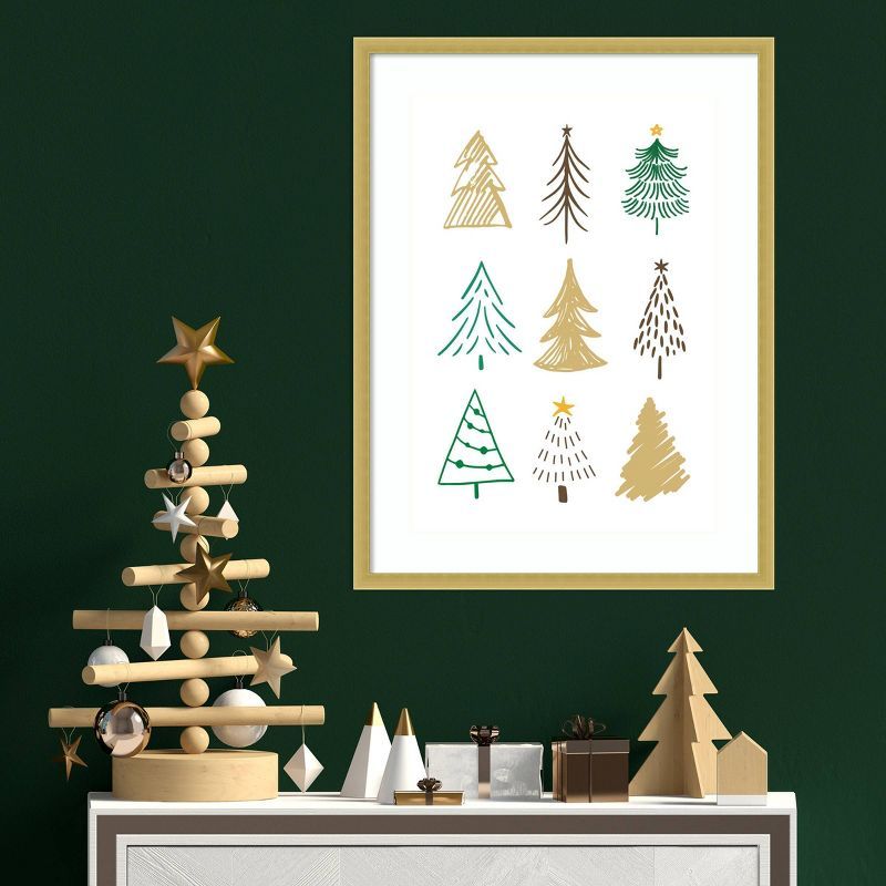 Gold Framed Christmas Trees Lithograph Wall Art, 19"x25"