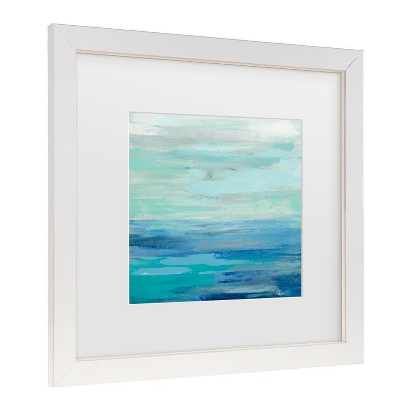 18x18 White Framed Abstract Canvas Print in Blue and Teal