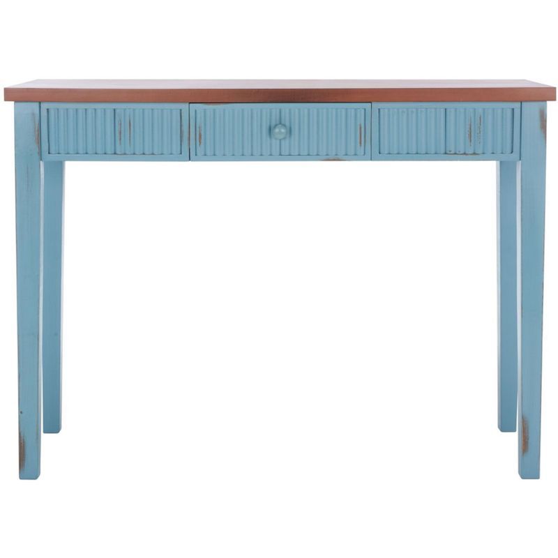 Blue and Oak Wood Console Table with Storage Drawer