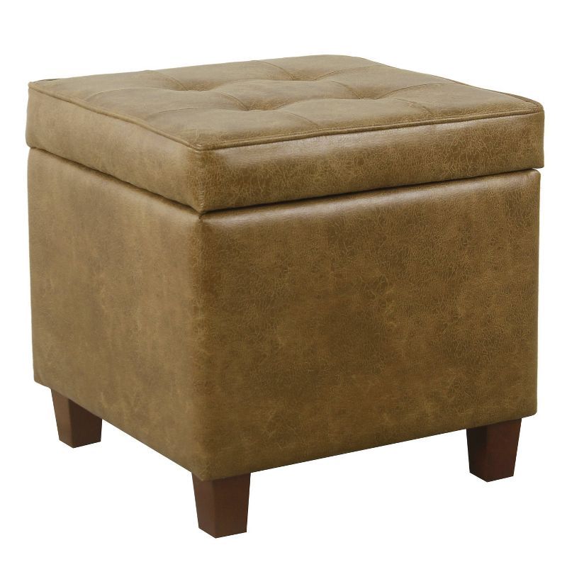 Light Brown Tufted Faux Leather Storage Ottoman