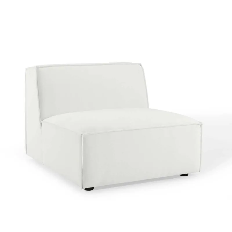 White Upholstered Fabric Armless Sectional Sofa Chair