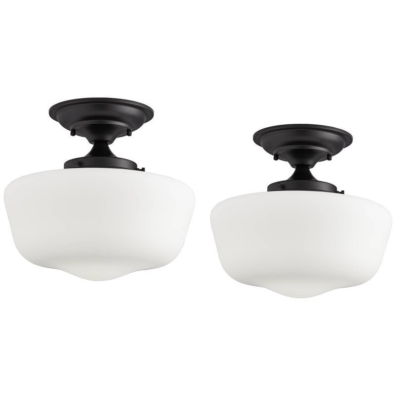 Black and White Glass Schoolhouse Semi-Flush Mount Ceiling Light Set