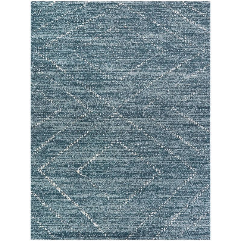 Sienna Blue Geometric 9' x 12' Easy-Care Synthetic Area Rug