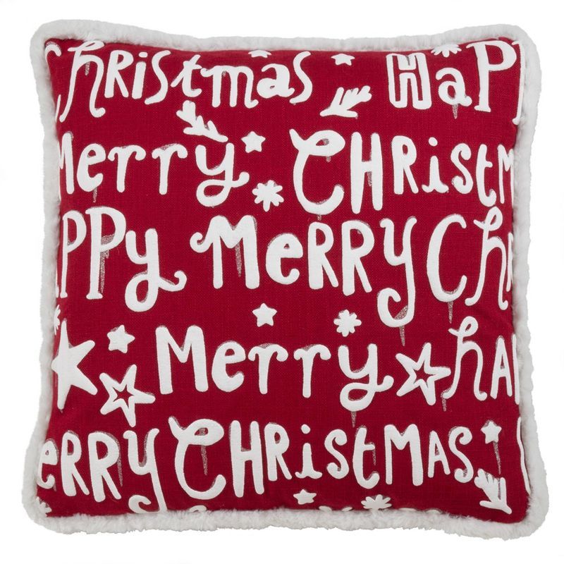 18" Red and White Merry Happy Christmas Square Throw Pillow