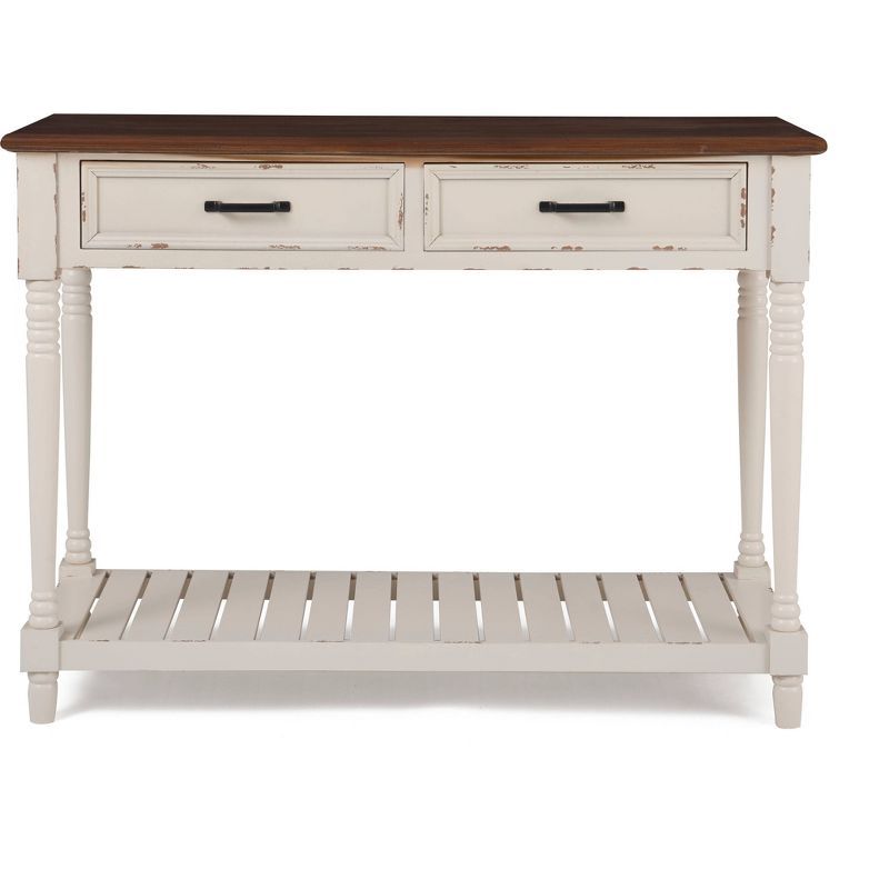 Farmhouse Antique White Wood Console Table with Storage