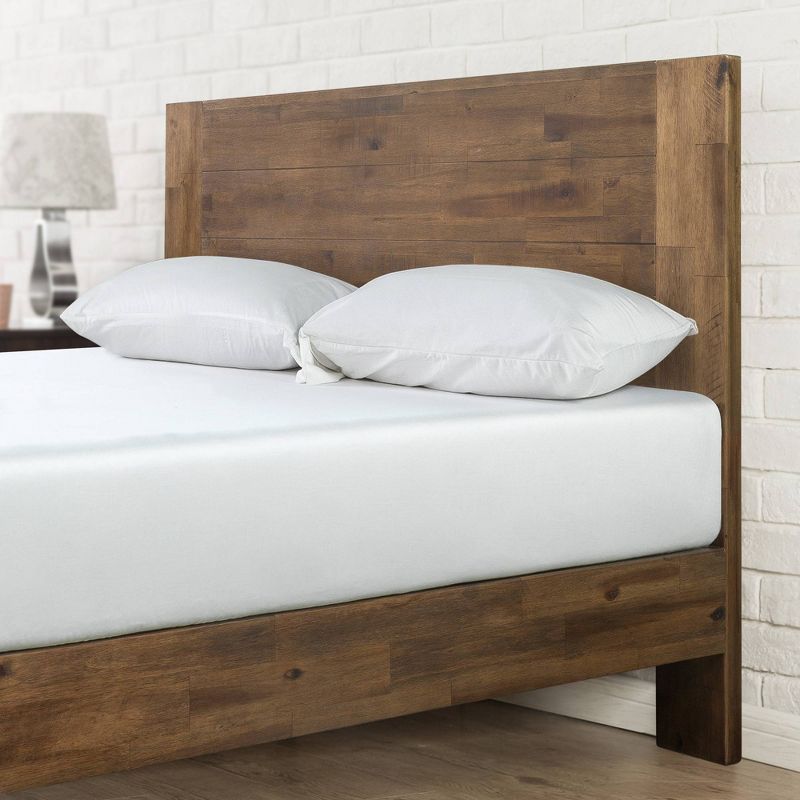 King Brown Wood Platform Bed Frame with Headboard and Slats