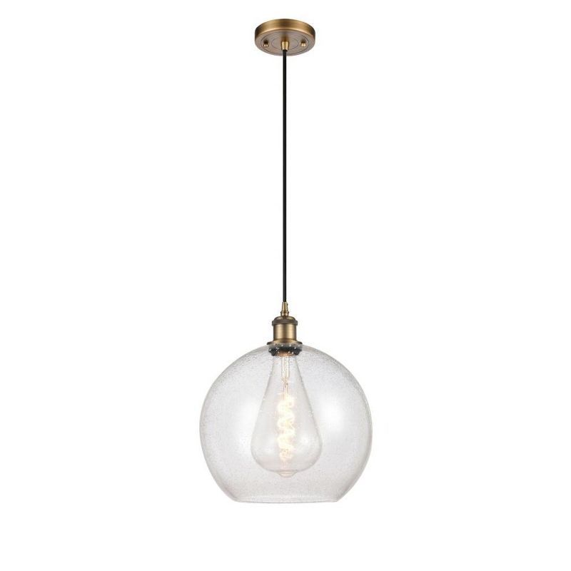 Athens Brushed Brass Mini Pendant with Seeded Glass Shade