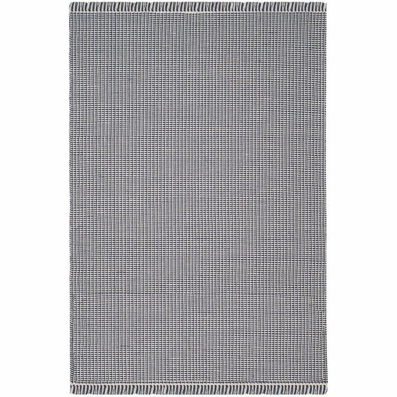 Handwoven Ivory/Navy Cotton Flatweave Area Rug 6' x 9'