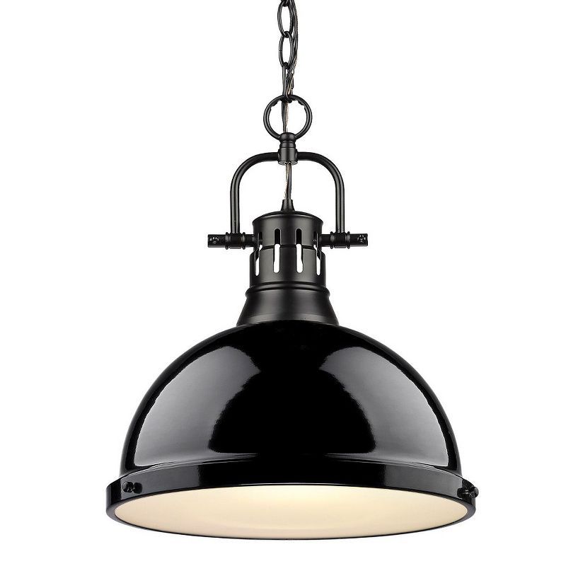 Matte Black Transitional Large Bowl Pendant with Glass Diffuser