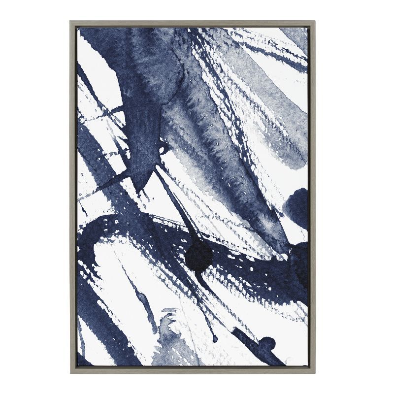 Indigo Watercolor Abstract Canvas Print with Gray Frame