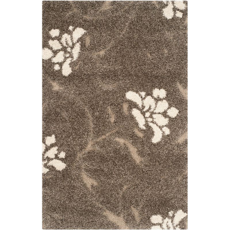 Elegant Smoke Beige Floral Square Shag Rug 39in