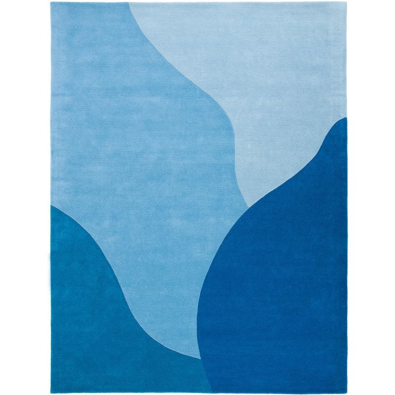 Artisan Tufted Blue Abstract Wool Rectangular Rug 10' x 14'