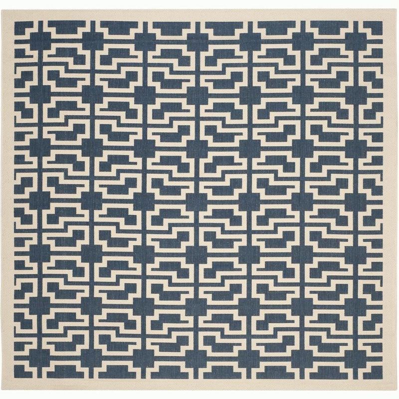 Navy and Beige Square Synthetic Indoor/Outdoor Rug