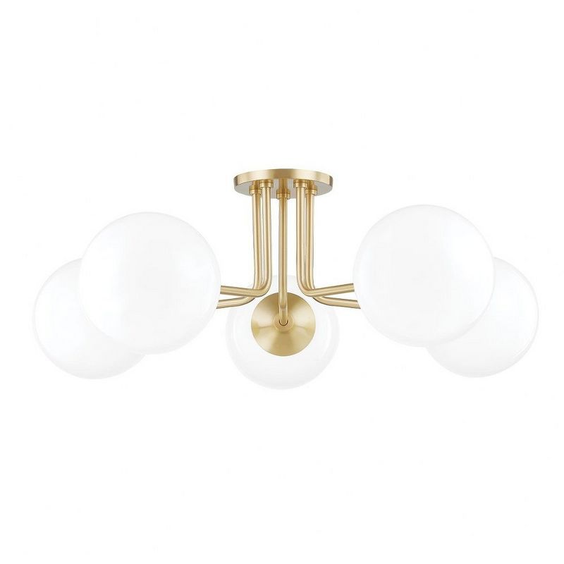 Stella Aged Brass and Frosted Glass 5-Light Semi-Flush Mount