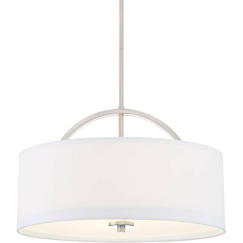 Elegant Brushed Nickel 23" Drum Pendant with White Linen Shade