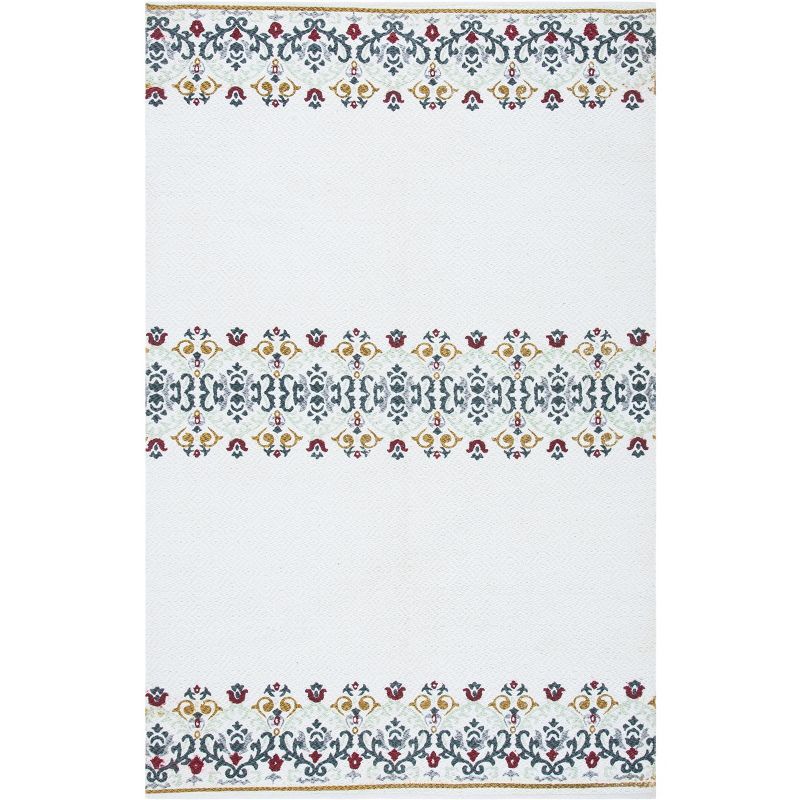 Ivory Floral Flat Woven Cotton Synthetic 4' x 6' Area Rug