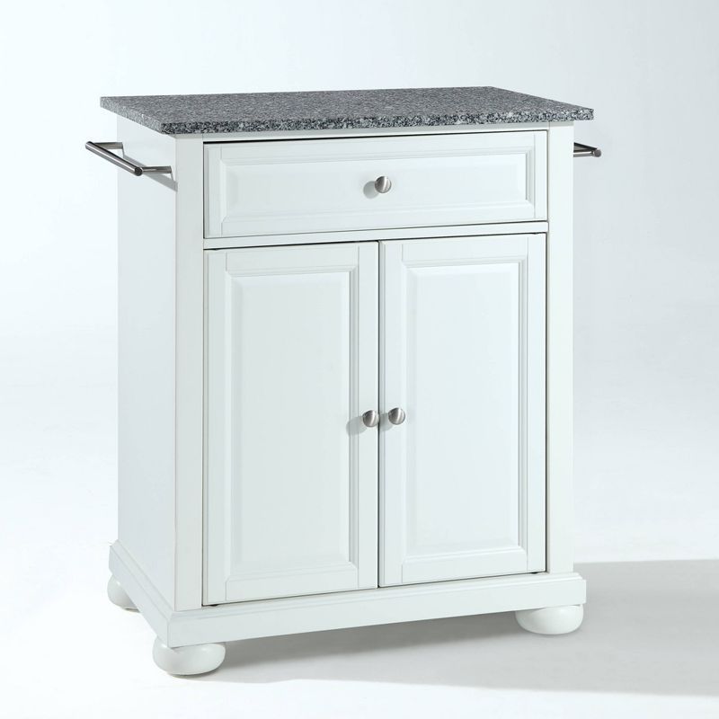 Elegant Alexandria White Kitchen Island with Gray Granite Top and Storage