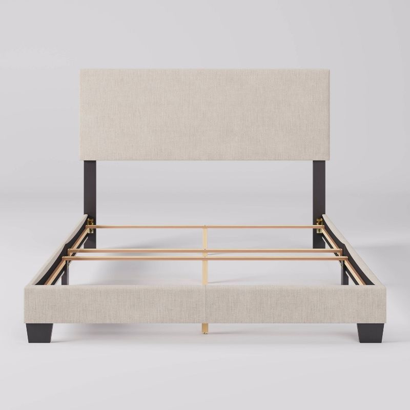 Celeste Beige Upholstered Queen Bed with Wood Frame and Slats