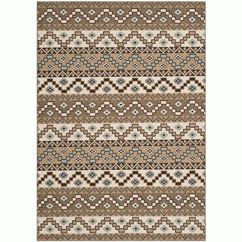 Creme and Brown Floral Synthetic Indoor/Outdoor Rug